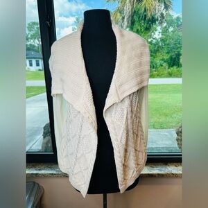 CAbi Ivory Cable Knit Pullover Sweater Open Cardigan Size Small